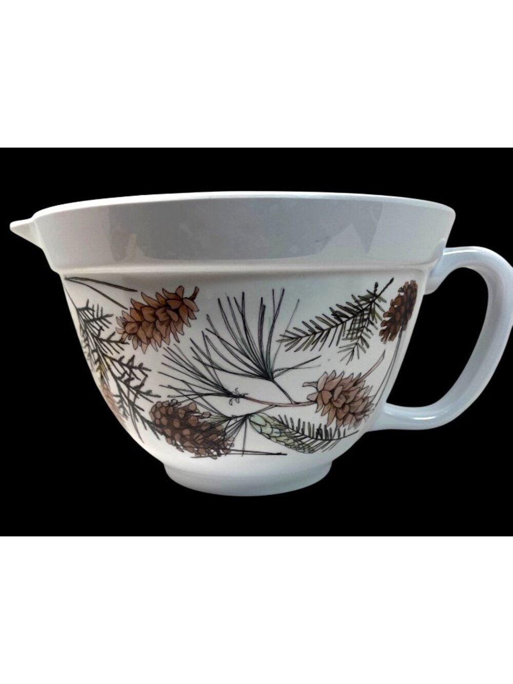 Vintage Pinecone Mixing Bowl With Handle & Pour Spout - Durable Plastic Design -
